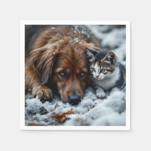 Fantasy Cute Hund Cat Snö Pappersservett