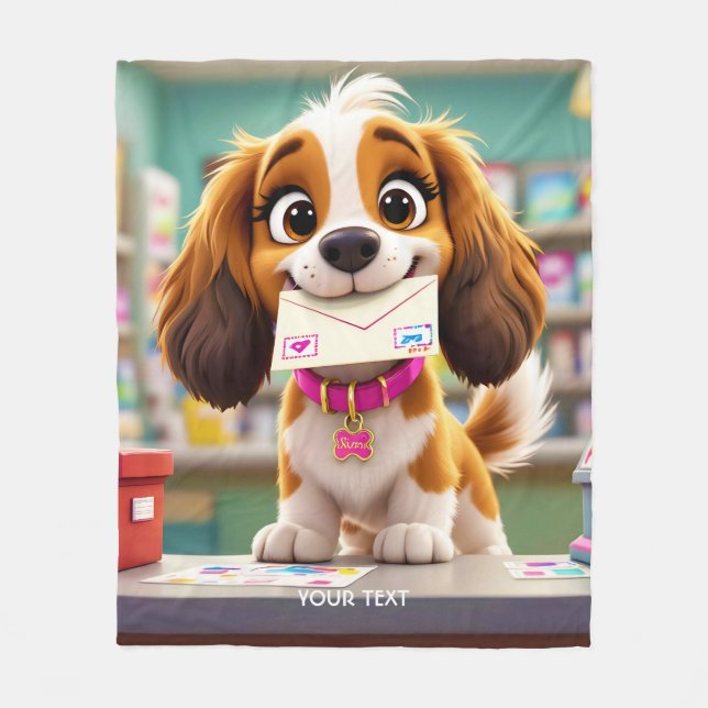 Fantasy Cute Hund Post Brev Fleecefilt (Framsidan)