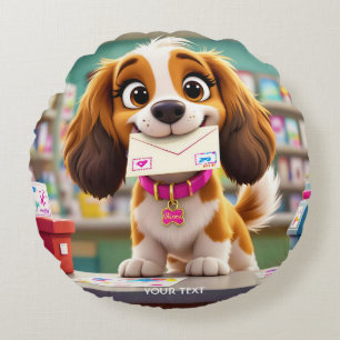 Fantasy Cute Hund Post Brev Rund Kudde