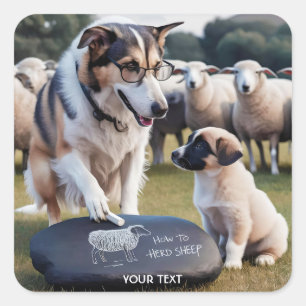 Fantasy Cute Hund Teaching Puppy Fyrkantigt Klistermärke