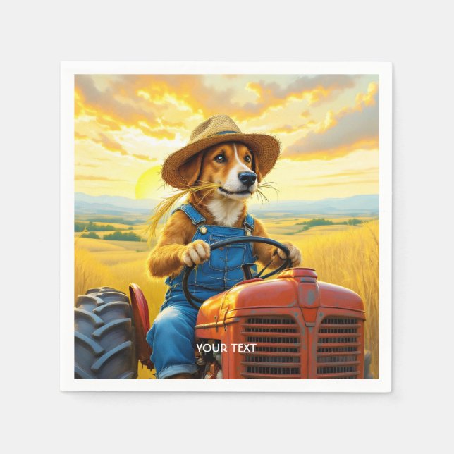 Fantasy Cute Hund Tractor Straw Pappersservett (Framsidan)