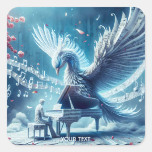 Fantasy Cute Ice Piano Phoenix Fyrkantigt Klistermärke