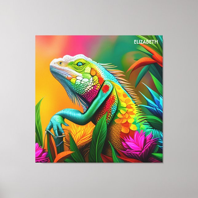 Fantasy Cute Iguana Art Deco Stil Canvastryck (Framsida)