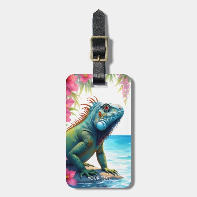 Fantasy Cute Iguana Flowers Sea Bagagebricka (Vertikal Framsida)