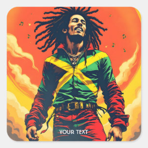 Fantasy Cute Jamaica Flagga Sol Fyrkantigt Klistermärke