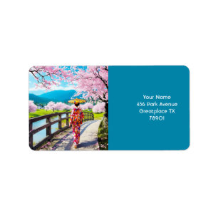 Fantasy Cute Japan Girl Walking Adressetikett