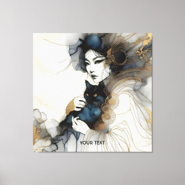 Fantasy Cute Japansk flicka Cat Canvastryck (Framsida)