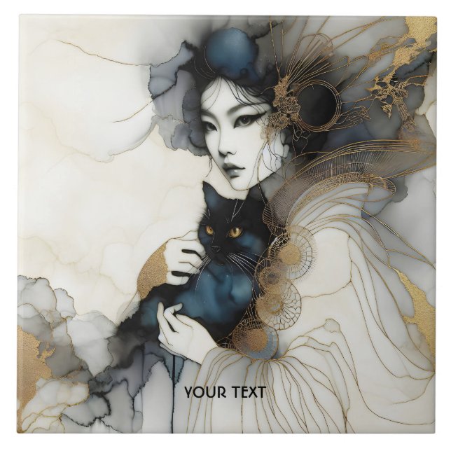 Fantasy Cute Japansk flicka Cat Kakelplatta (Framsidan)