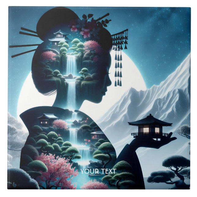 Fantasy Cute Japansk Girl Landscape Kakelplatta (Framsidan)