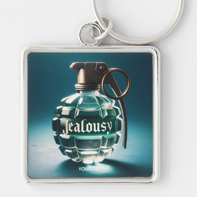 Fantasy Cute Jealousy Flaska Potion Fyrkantig Silverfärgad Nyckelring (Framsidan)
