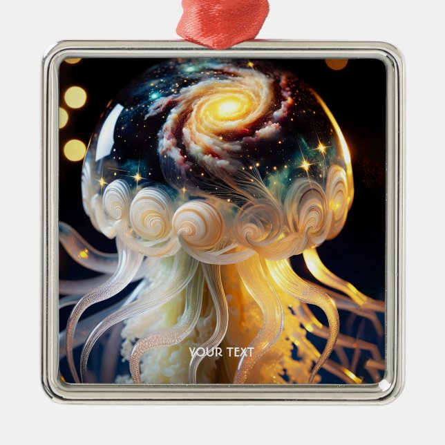 Fantasy Cute Jellyfish Space Stars Julgransprydnad Metall (Framsidan)