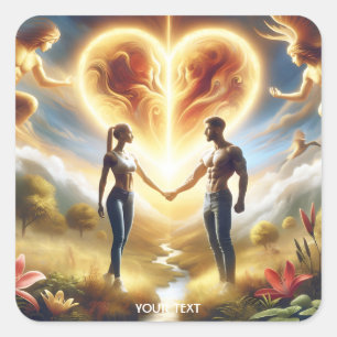 Fantasy Cute Kärlek Sol Heart Fyrkantigt Klistermärke