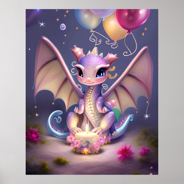 Fantasy Cute Kawaii baby draon Poster (Framsidan)