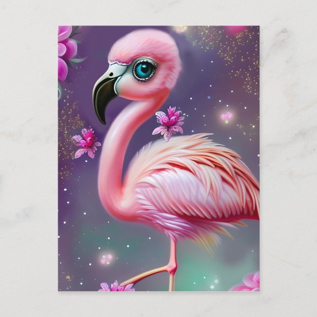 Fantasy Cute Kawaii baby flamingo Vykort (Framsida)