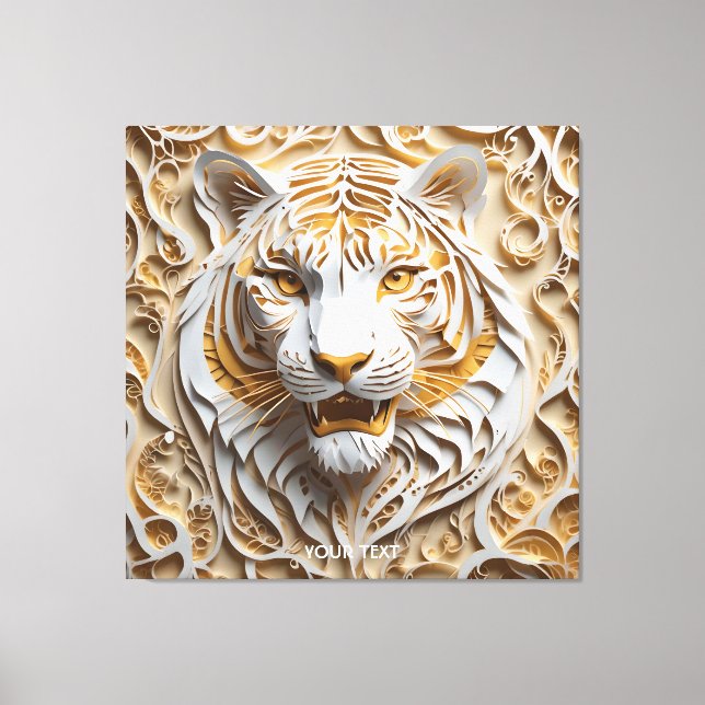 Fantasy Cute Kirigami Tiger White Canvastryck (Framsida)