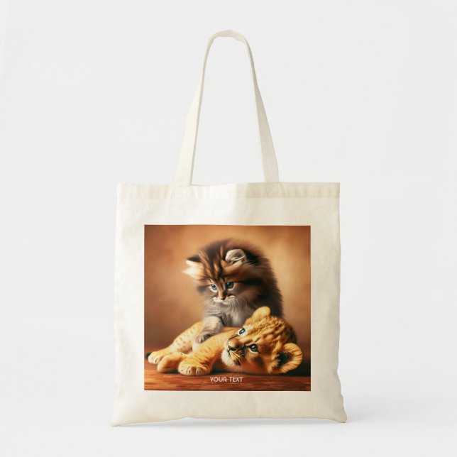 Fantasy Cute Kitten leker med tigern Tygkasse (Framsidan)