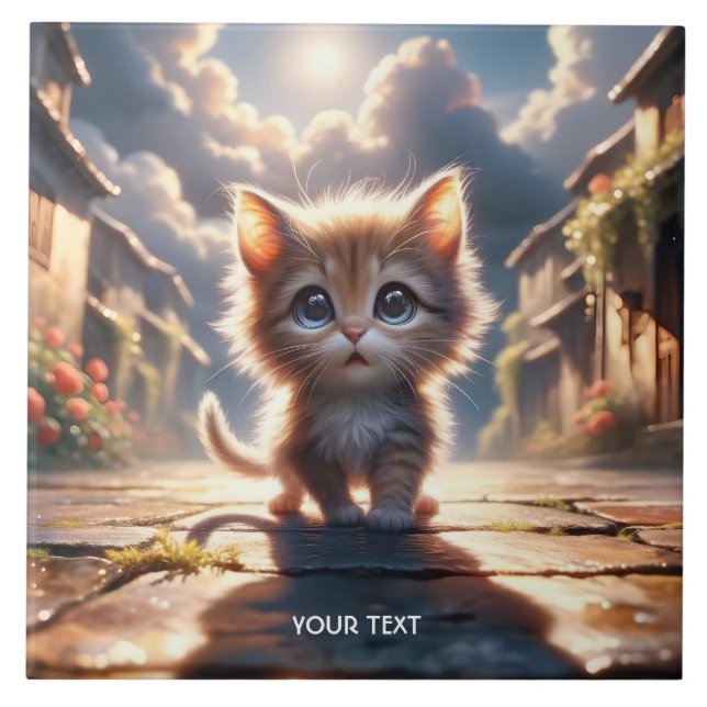 Fantasy Cute Kitten Road City Kakelplatta (Framsidan)