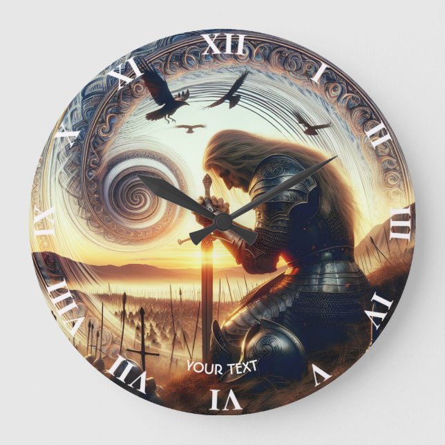 Fantasy Cute Knight Sword Legend Stor Klocka (Framsida)
