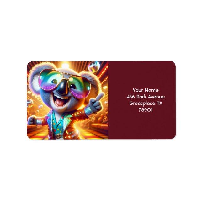 Fantasy Cute Koala Dancing Disco Adressetikett (Framsidan)