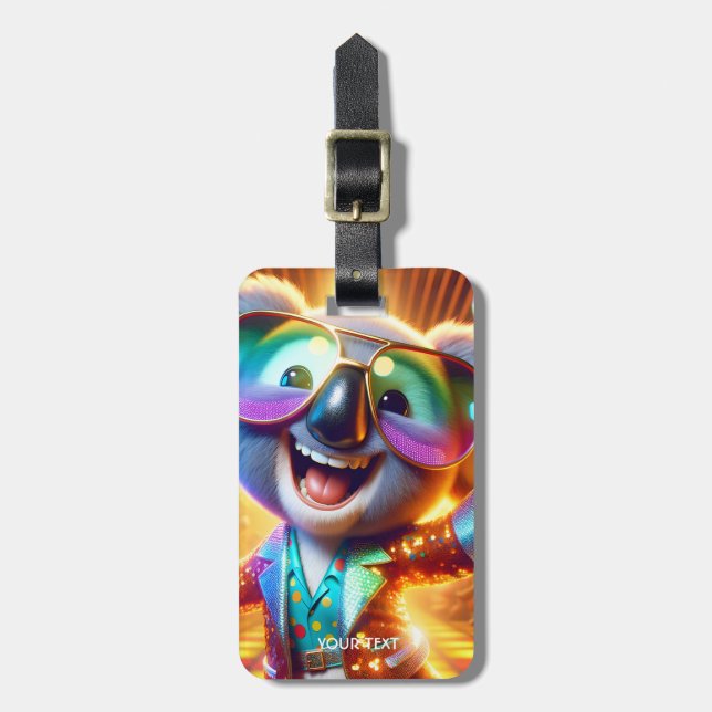 Fantasy Cute Koala Dancing Disco Bagagebricka (Vertikal Framsida)