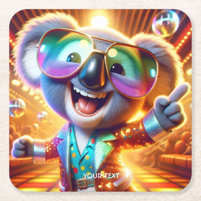 Fantasy Cute Koala Dancing Disco Underlägg Papper Kvadrat (Framsidan)
