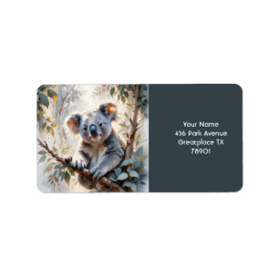 Fantasy Cute Koala Träd Watercolor Adressetikett