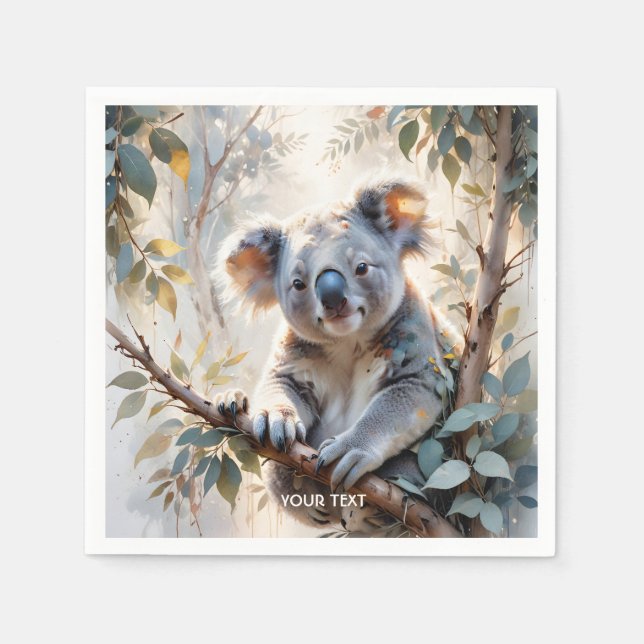 Fantasy Cute Koala Träd Watercolor Pappersservett (Framsidan)