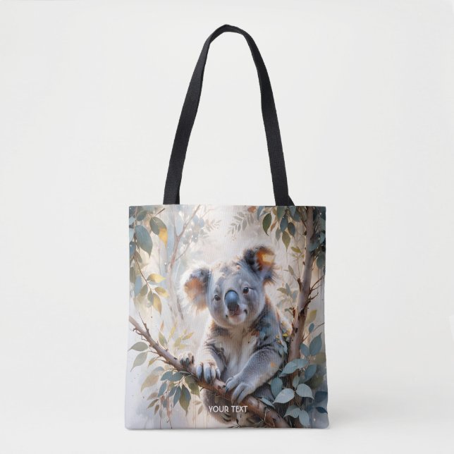 Fantasy Cute Koala Träd Watercolor Tygkasse (Framsida)