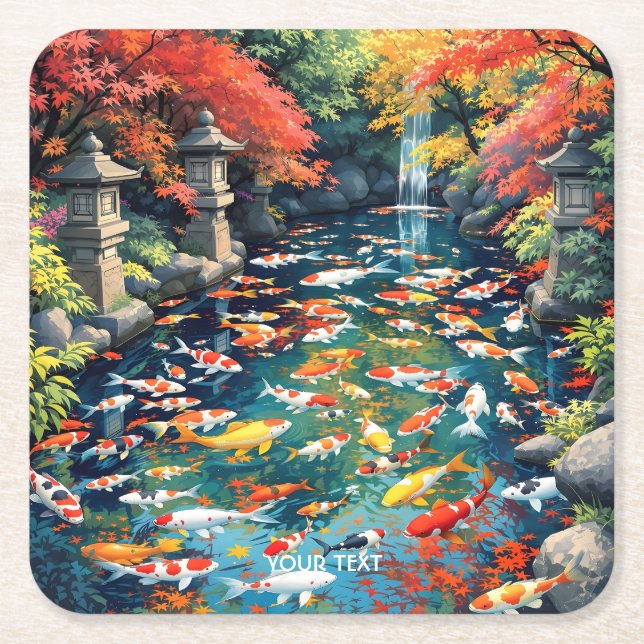 Fantasy Cute Koi Fish Pond Underlägg Papper Kvadrat (Framsidan)