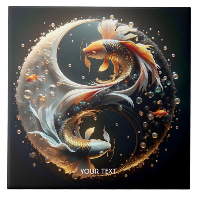 Fantasy Cute Koi Yin Yang Kakelplatta (Framsidan)
