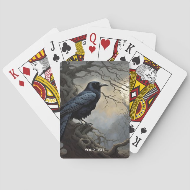 Fantasy Cute Kråka Träd Mörker Casinokort (Baksidan)