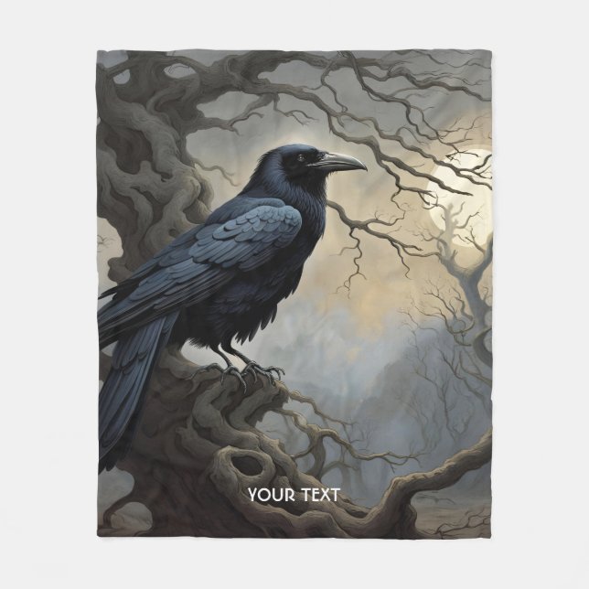 Fantasy Cute Kråka Träd Mörker Fleecefilt (Framsidan)