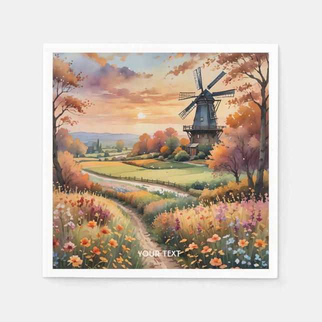 Fantasy Cute Kvarn Flowers Fält Pappersservett (Framsidan)