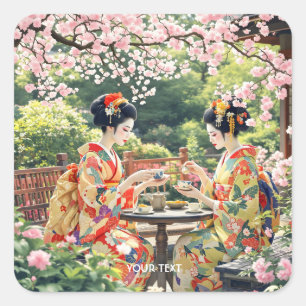 Fantasy Cute Kyoto Garden Tea Fyrkantigt Klistermärke