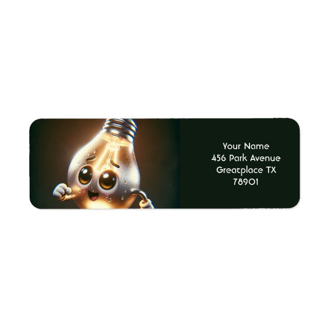 Fantasy Cute Lamp Bulb Running Returadress Etikett (Framsidan)
