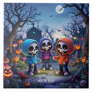 Fantasy Cute Laughing Chibi Skeletons Kakelplatta