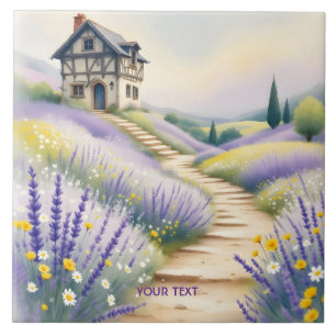 Fantasy Cute Lavender House Flowers Kakelplatta