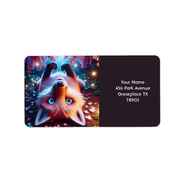 Fantasy Cute Lay Spelning Fox Adressetikett (Framsidan)