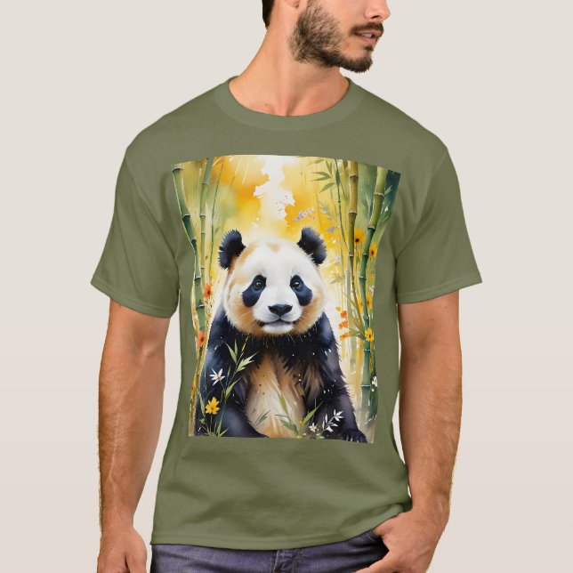 Fantasy Cute Ledsen Panda Forest T Shirt (Framsida)