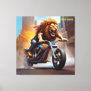 Fantasy Cute Lejon Riding Bike Canvastryck
