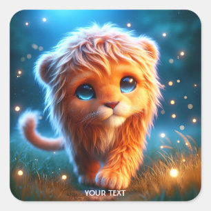 Fantasy Cute Lejonare Unge Stars Fyrkantigt Klistermärke