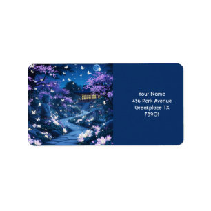 Fantasy Cute Lila Garden Flowers Adressetikett