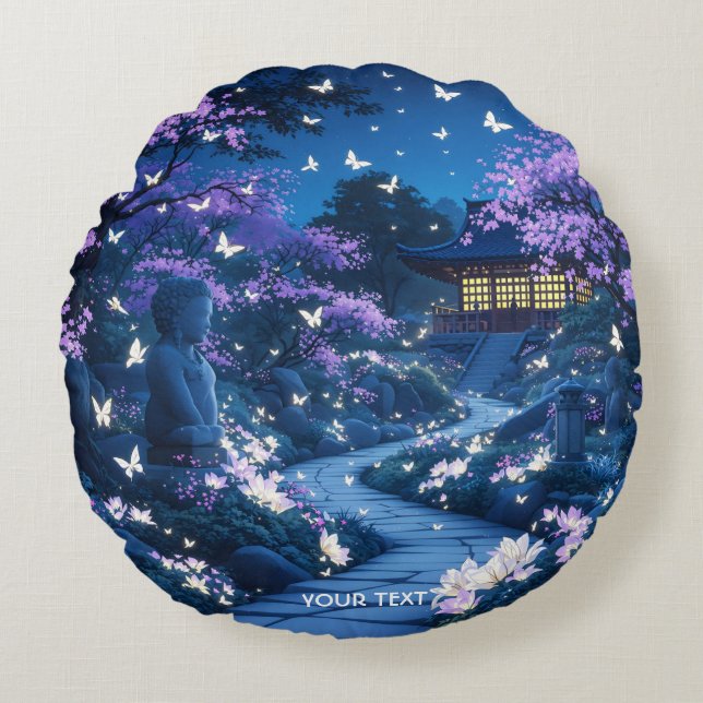 Fantasy Cute Lila Garden Flowers Rund Kudde (Framsidan)