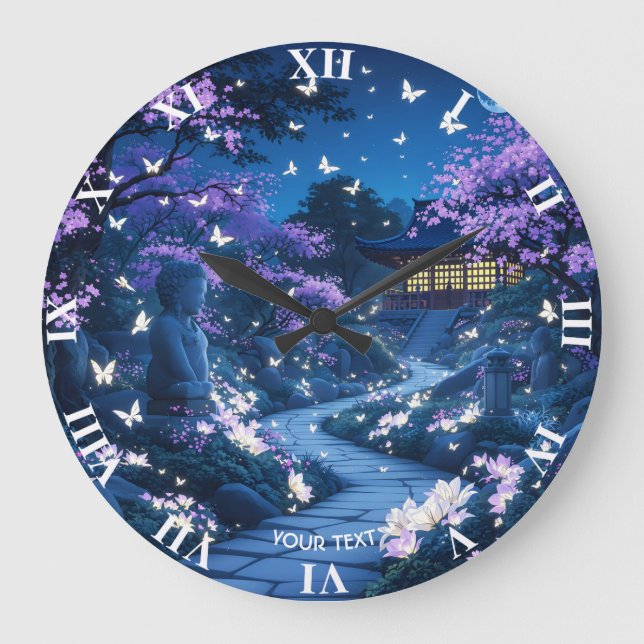 Fantasy Cute Lila Garden Flowers Stor Klocka (Framsida)