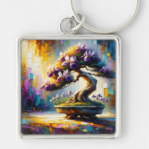 Fantasy Cute Lila Mini Träd Fyrkantig Silverfärgad Nyckelring