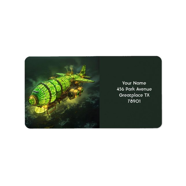 Fantasy Cute Lime Steampunk Flygplan Adressetikett (Framsidan)
