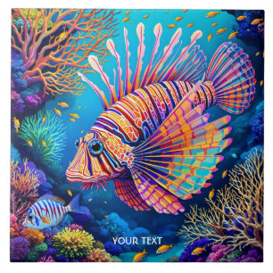Fantasy Cute Lionfish Coral Reef Kakelplatta