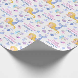Fantasy Cute Little Sjöjungfru Barns födelsedag Presentpapper