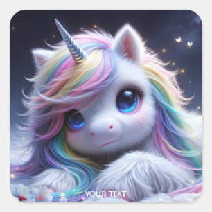Fantasy Cute Loely Baby Unicorn Fyrkantigt Klistermärke