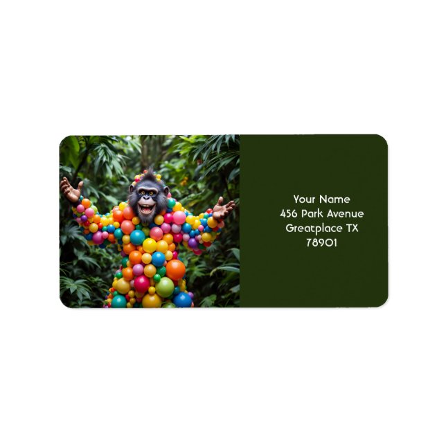 Fantasy Cute Lycklig Colorful Monkey Adressetikett (Framsidan)